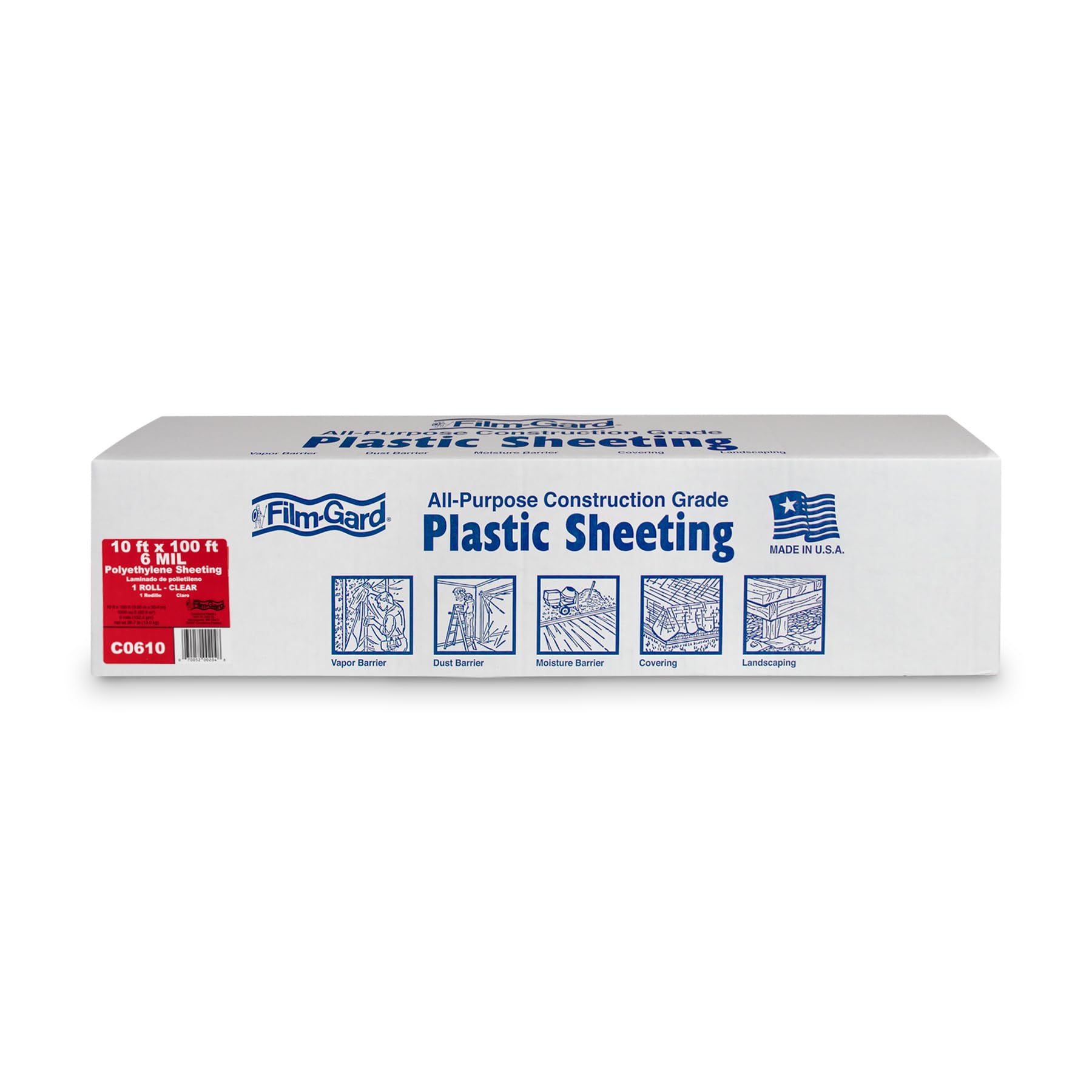 626033 Construction Plastic Sheeting 10' Width X 100' Length X 6 mil Thick, Clear, 1 Count