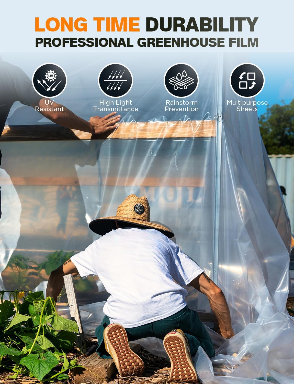 Axgatoxe 6 Mil 10x25 FT Heavy Duty Greenhouse Plastic Sheeting, 1-Roll | Tear-Proof, Waterproof, UV Protection Clear Plastic Drop Cloth for Industrial Construction Painting Farm Courtyard Covering