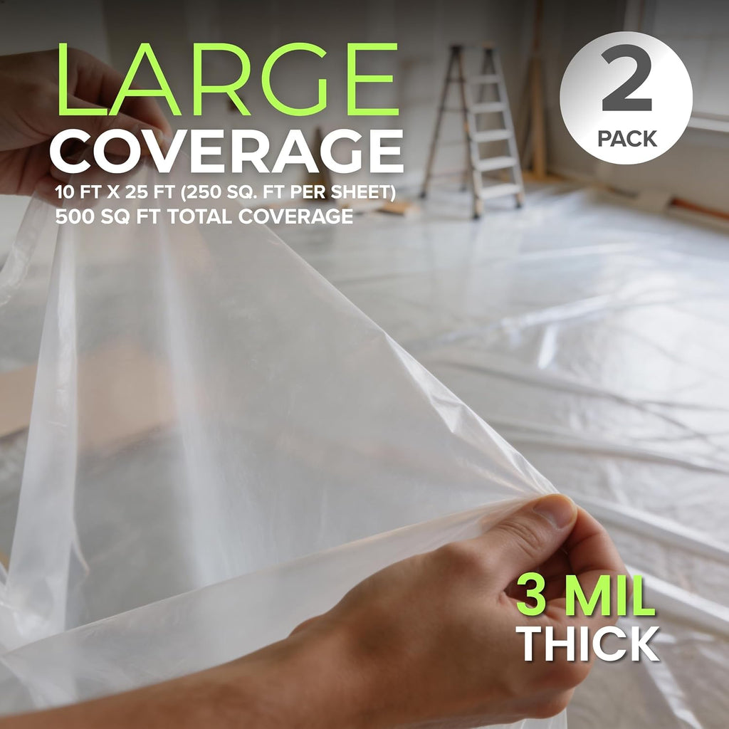 Plastic Sheeting (10' x 25') Long, 3 Mil (2 Pack) - UV Protection Poly Sheeting Polyethylene Film, Heavy Duty Greenhouse Plastic Sheeting