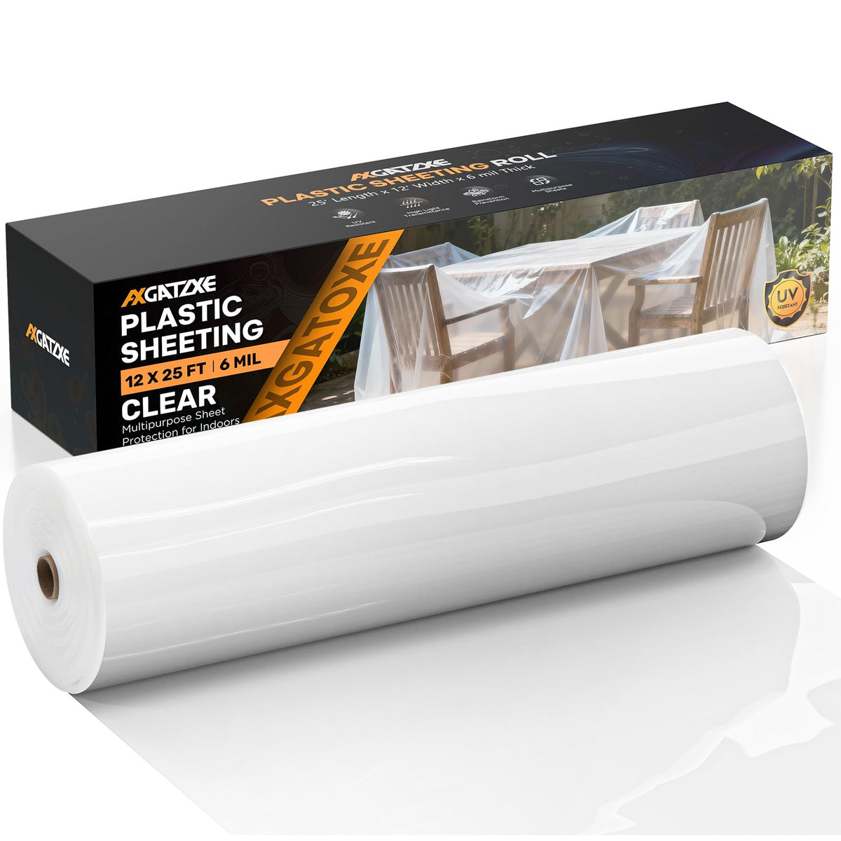 Axgatoxe 6 Mil 10x25 FT Heavy Duty Greenhouse Plastic Sheeting, 1-Roll | Tear-Proof, Waterproof, UV Protection Clear Plastic Drop Cloth for Industrial Construction Painting Farm Courtyard Covering