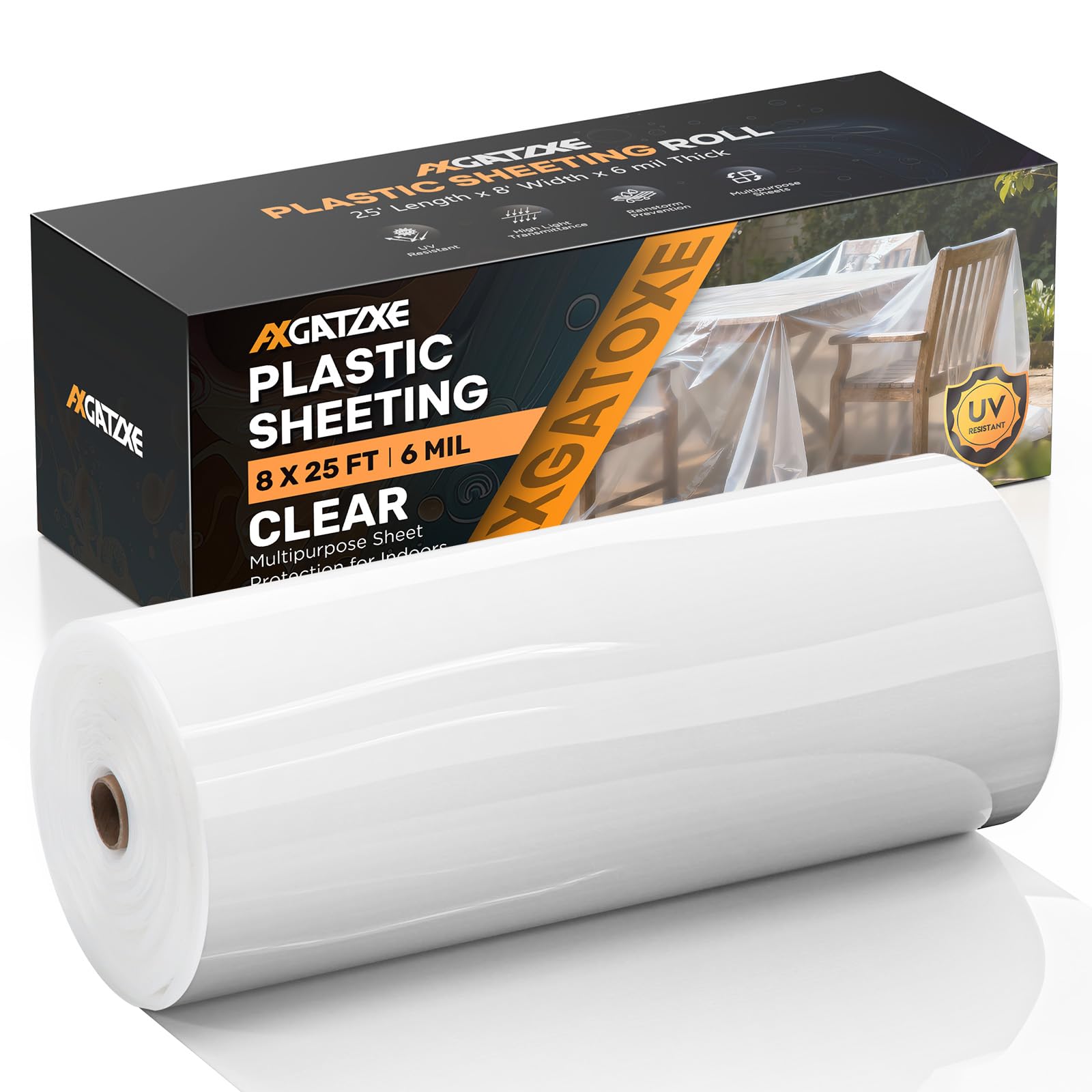 Axgatoxe 6 Mil 10x25 FT Heavy Duty Greenhouse Plastic Sheeting, 1-Roll | Tear-Proof, Waterproof, UV Protection Clear Plastic Drop Cloth for Industrial Construction Painting Farm Courtyard Covering