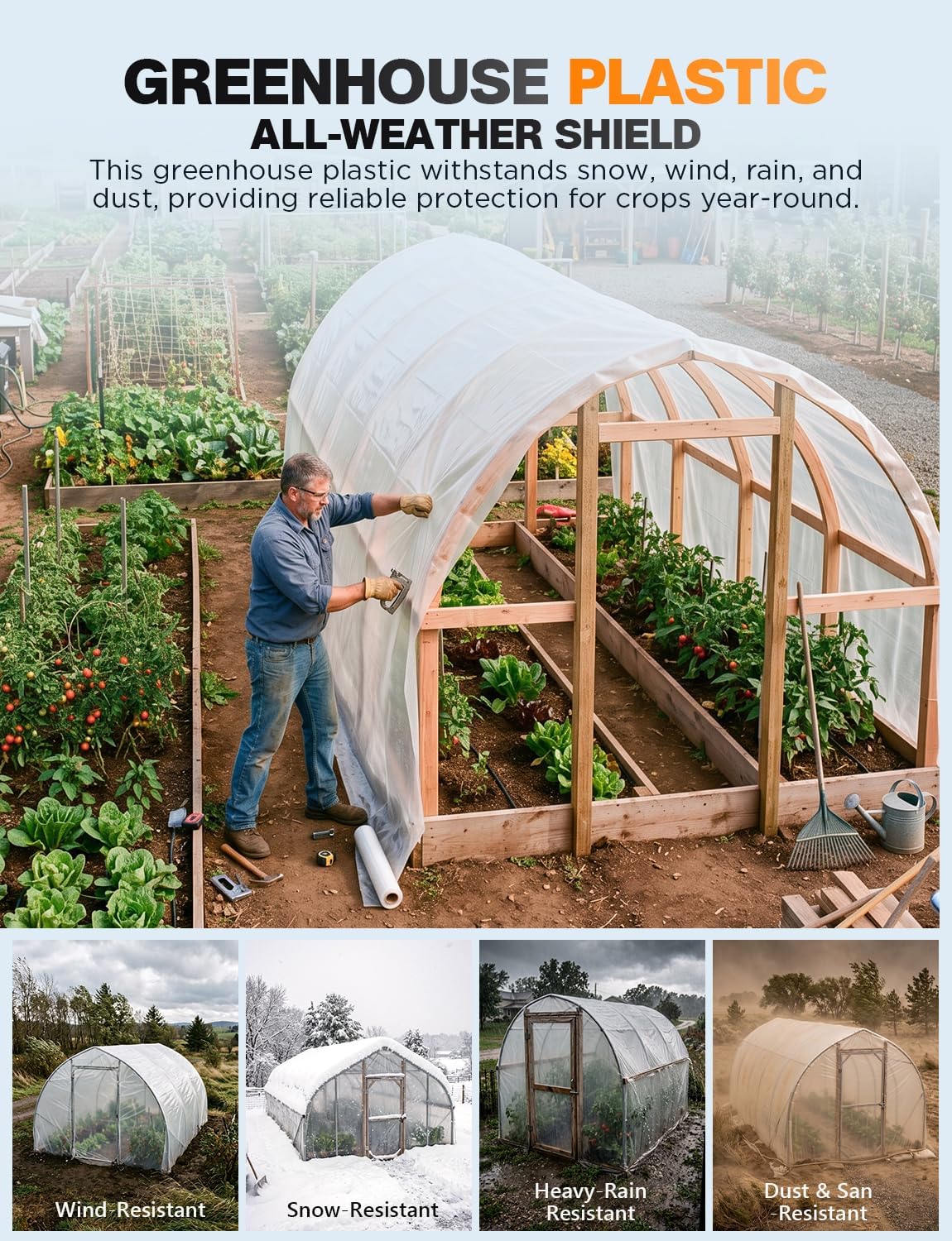Axgatoxe 6 Mil 10x25 FT Heavy Duty Greenhouse Plastic Sheeting, 1-Roll | Tear-Proof, Waterproof, UV Protection Clear Plastic Drop Cloth for Industrial Construction Painting Farm Courtyard Covering