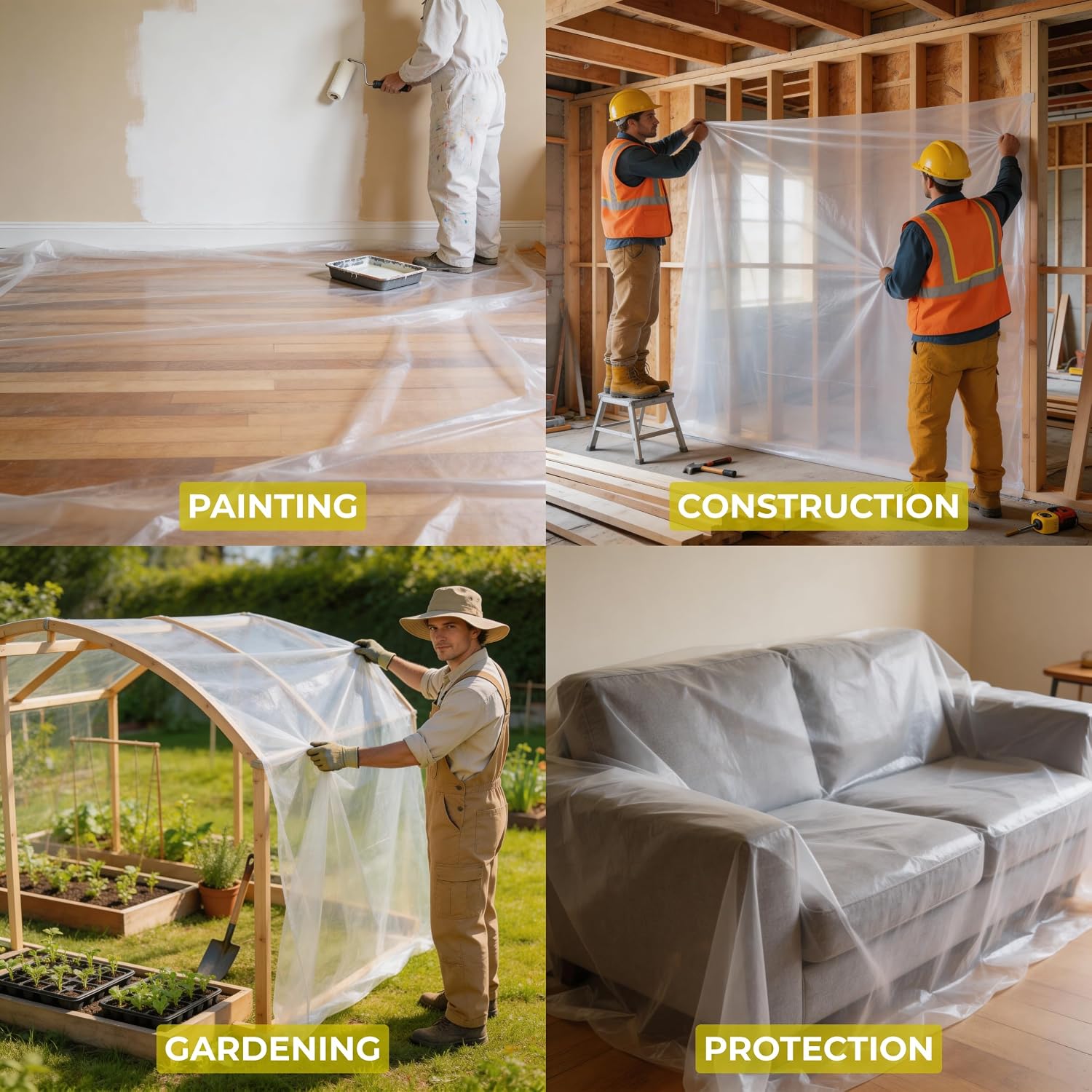 Plastic Sheeting (10' x 25') Long, 6 Mil - UV Protection Poly Sheeting Polyethylene Film, Heavy Duty Greenhouse Plastic Sheeting
