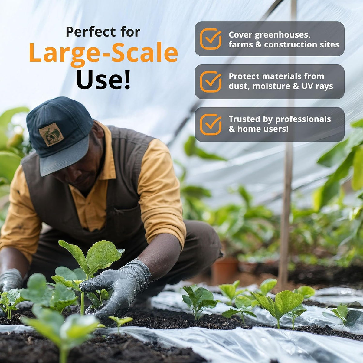 PRIMAX Opaque 6 Mil Plastic Sheeting Roll 10' x 25' Heavy Duty | Waterproof Design, UV Resistant, Suitable for Greenhouse Use, Ideal for Gardening and Construction, Easy to Cut to Size