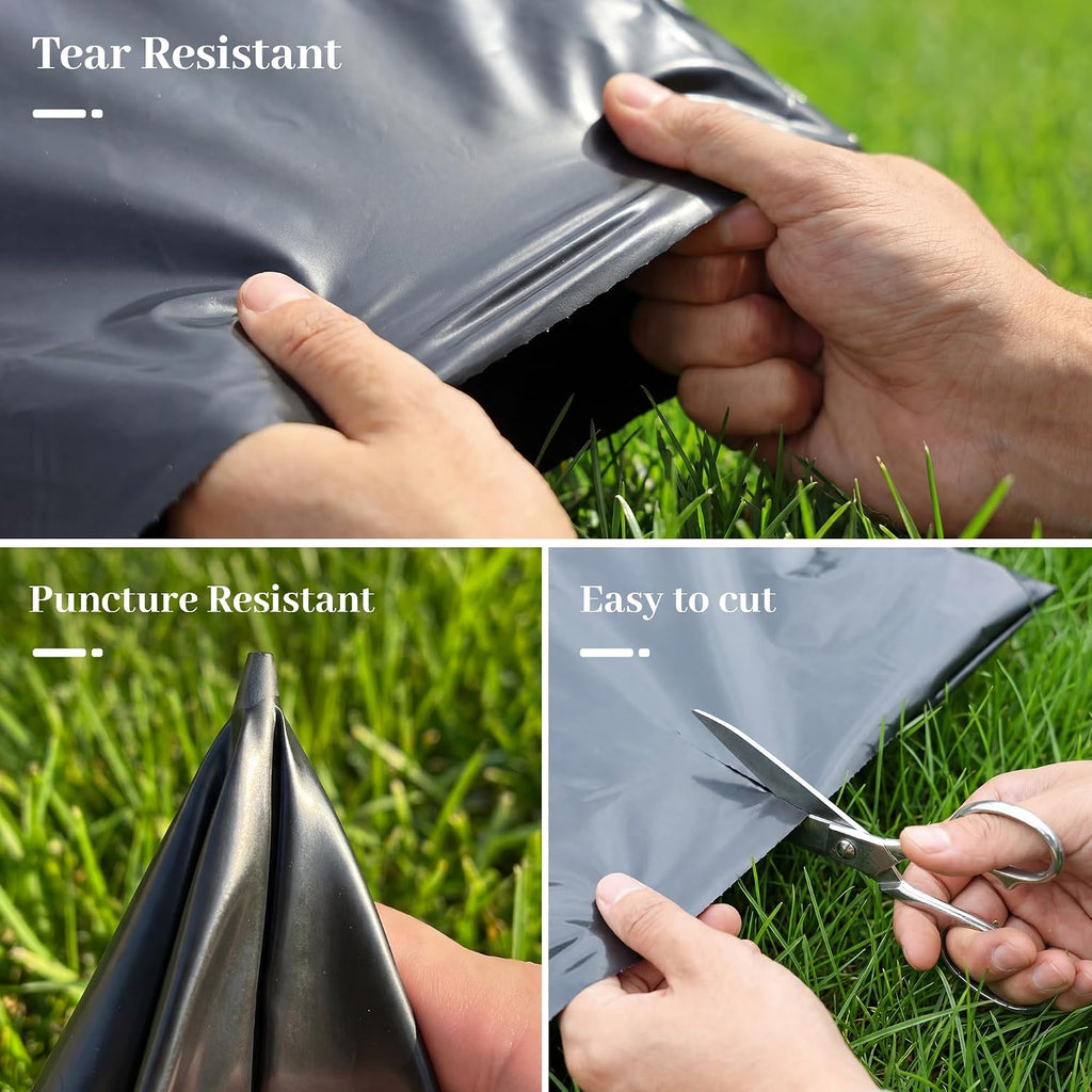 Black Plastic Sheeting 6 Mil 10 x 25 FT, Heavy Duty Polyethylene Sheeting, Waterproof, UV Protection, for Weed Barrier, Moisture, Construction Film, Lumber Tarp, Ground Cover