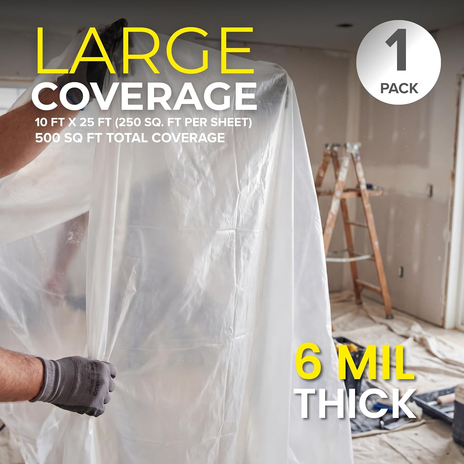 Plastic Sheeting (10' x 25') Long, 6 Mil - UV Protection Poly Sheeting Polyethylene Film, Heavy Duty Greenhouse Plastic Sheeting