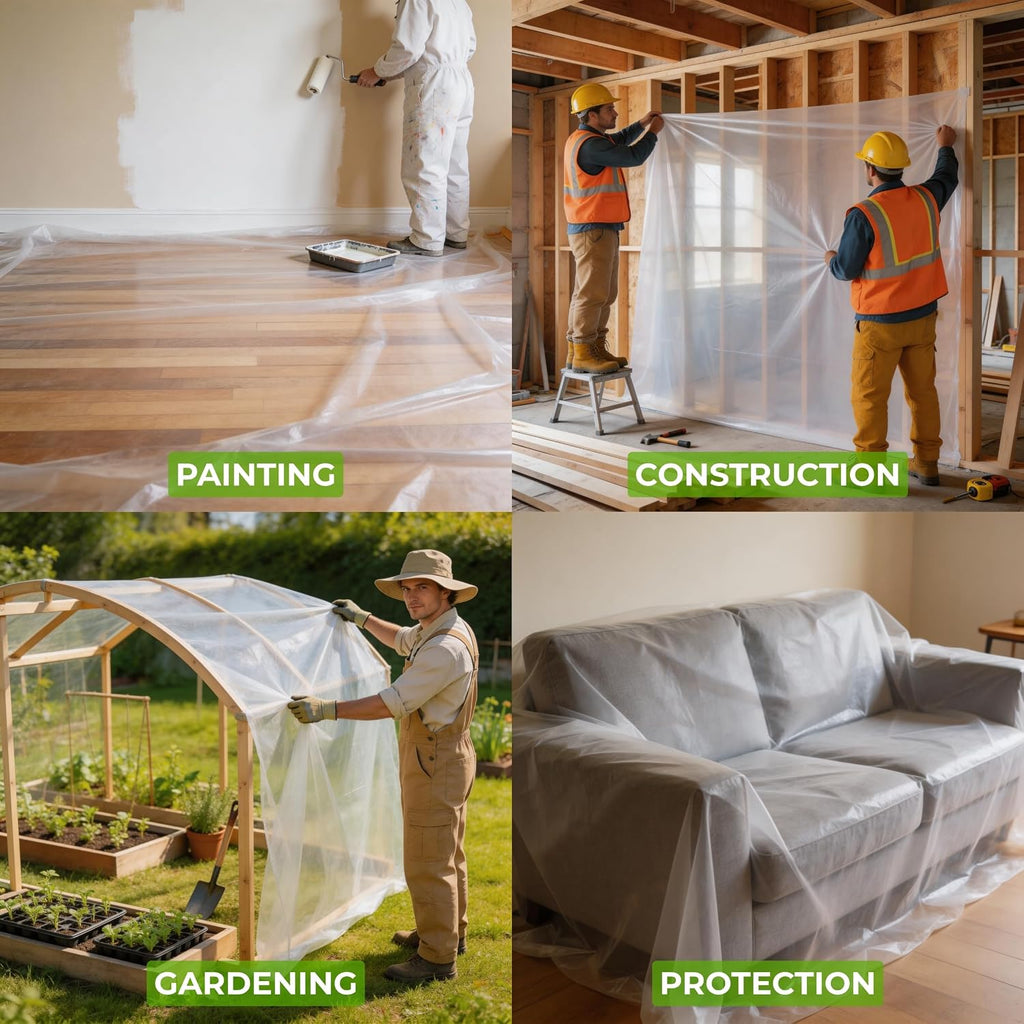 Plastic Sheeting (10' x 25') Long, 3 Mil (2 Pack) - UV Protection Poly Sheeting Polyethylene Film, Heavy Duty Greenhouse Plastic Sheeting