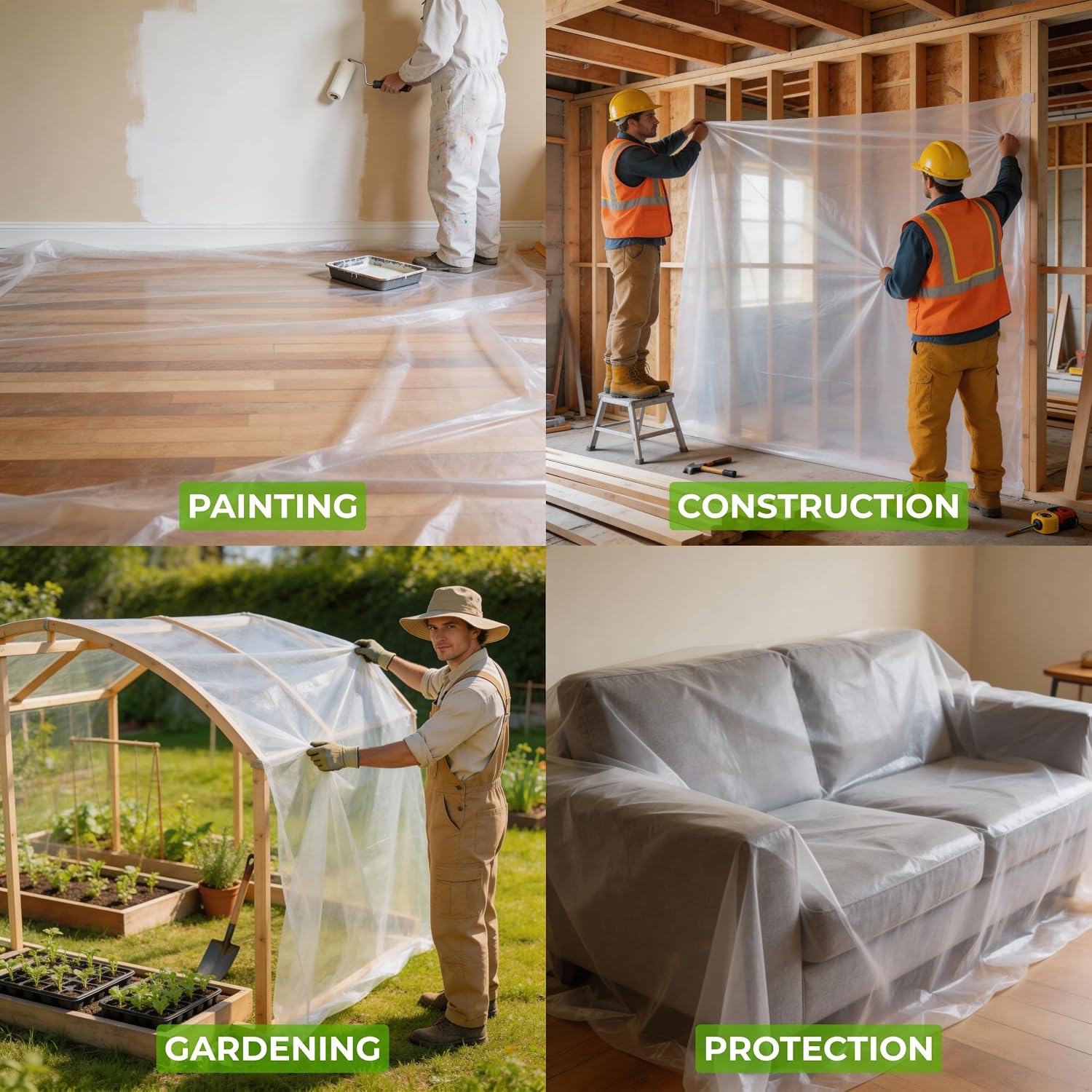 Plastic Sheeting (10' x 25') Long, 3 Mil (2 Pack) - UV Protection Poly Sheeting Polyethylene Film, Heavy Duty Greenhouse Plastic Sheeting